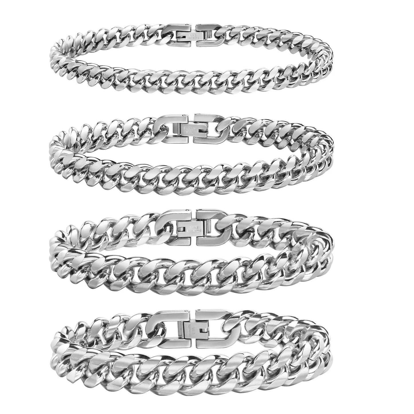 Vnox 6/8/10/12mm Cuban Chain Bracelets for Men Women, Solid Stainless Steel Curb Link Chain Wristband Jewelry
