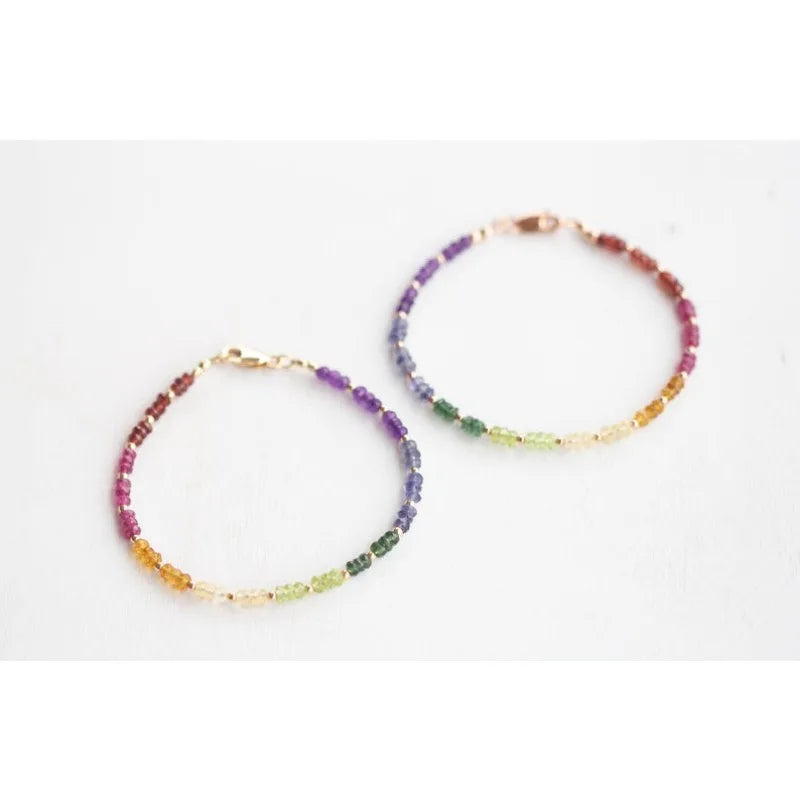 Exquisite rainbow gemstone bracelet, set with garnet, tourmaline, citrine, apatite and amethyst