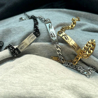 Customized Photo Engraved Couple Bracelet Personalized Laser Engraved Eye Picture On Stainless Steel Chain Jewelry Couples Gifts