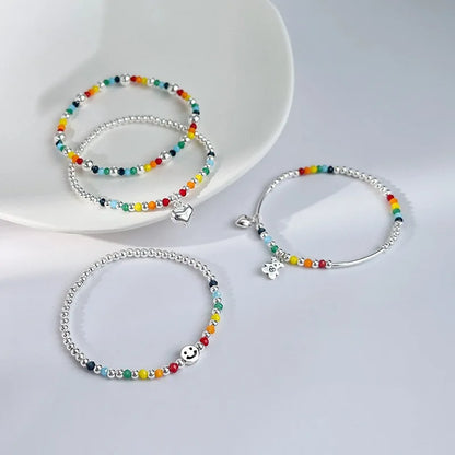 925 Sterling Silver Bracelet Wholesale Colored Hand Beads Smiling Face Rainbow Cloud Love Little Bear Beads Handicraft Gift
