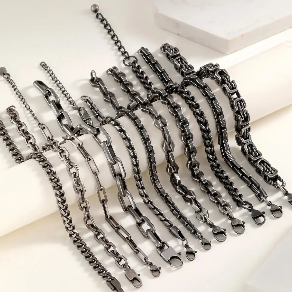 Vintage Chain Bracelets for Men Boys,Byzantine Stainless Steel Braided Link Wristband,Retro Jewelry Birthday Father Gifts