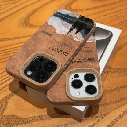 For iPhone 17 16 Pro Max 15 14 13 12 11 Case Mountain Motif Lake Scenery Cover For iPhone XS Max XR X 16 Plus Faux Leather Funda