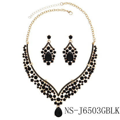 European-Style Bridal Jewelry Set Baroque Crystal Pendant Grand Necklace and Earrings Set Banquet Fashion Jewelry for Women