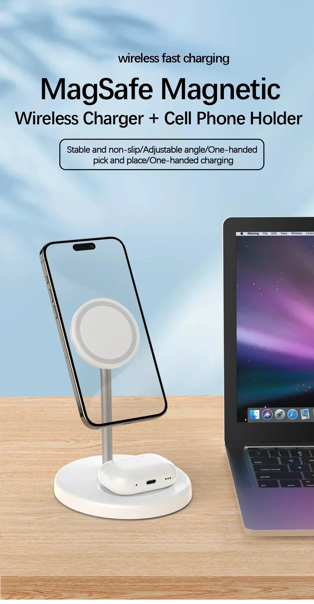 2-in-1 Wireless Fast Charger for iPhone 15/14/13/12 Pro Max & AirPods Pro – Upgraded Foldable Charging Dock