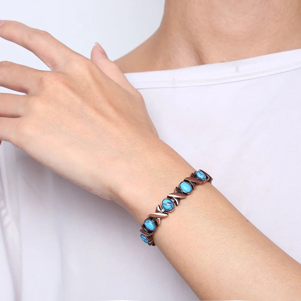 Copper Bracelet for Women for Arthritis and Joint Solid Metal Magnetic Therapy Bangle With Chain Link Health Energy Jewelry