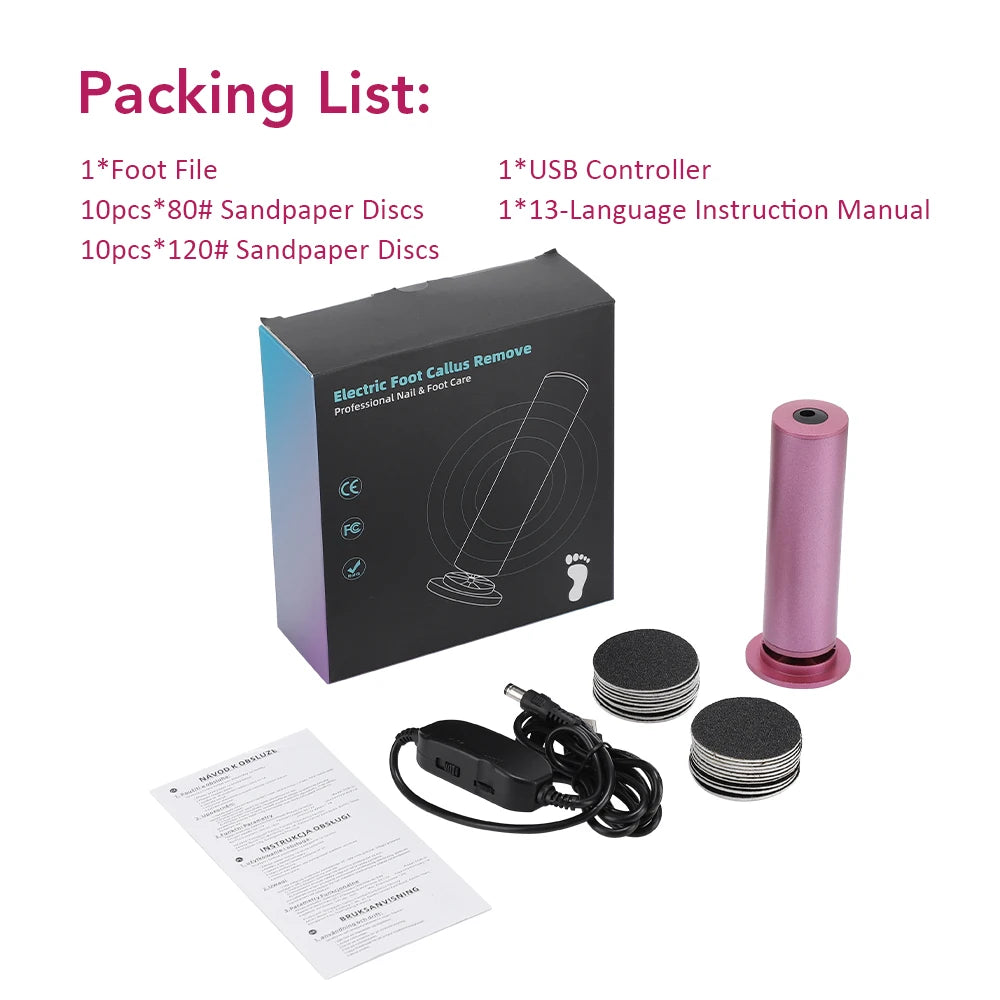 Electric Foot Callus Remover Foot Care File Heels Dead Skin Pedicure Tool Electronic Foot Grinder and Replacement Sandpaper