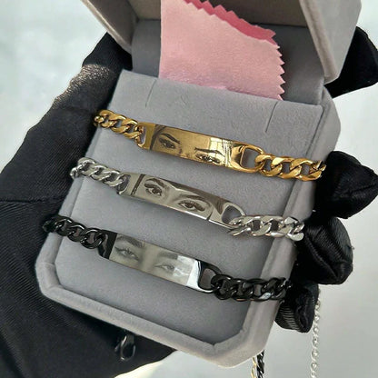 Customized Photo Engraved Couple Bracelet Personalized Laser Engraved Eye Picture On Stainless Steel Chain Jewelry Couples Gifts