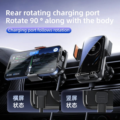 Car Phone Charger Phone Holder 66W Wireless & Wired Charger Auto Sensing One-Touch Release and Rotation Qi FCC ROHS Certified