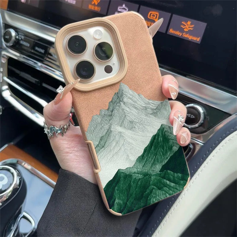 For iPhone 17 16 Pro Max 15 14 13 12 11 Case Mountain Motif Lake Scenery Cover For iPhone XS Max XR X 16 Plus Faux Leather Funda