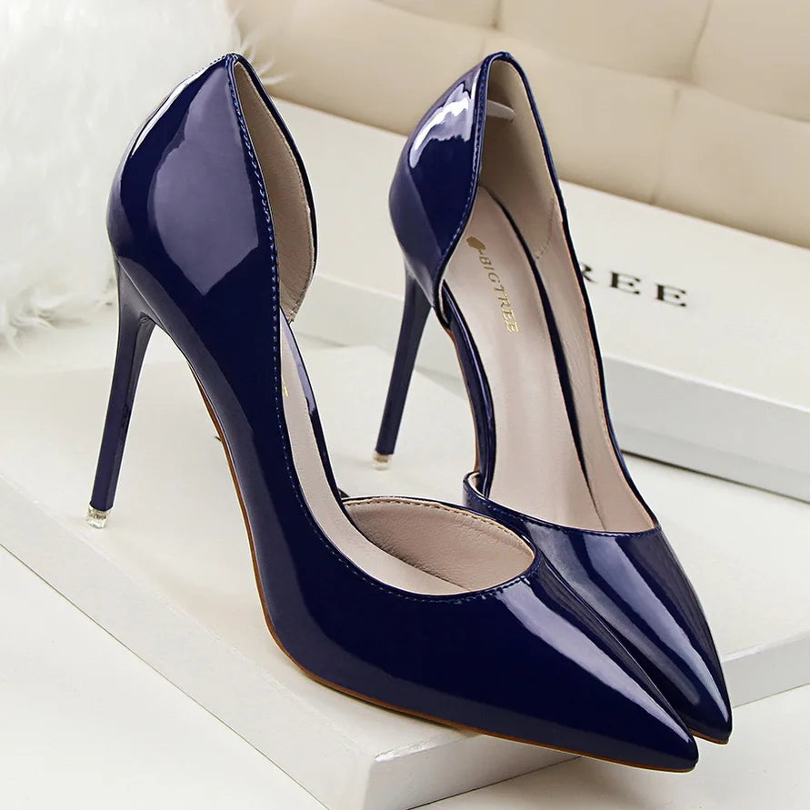 Women 7.5cm 10.5cm High Heels Yellow Pumps Office Stiletto Wedding Bridal Scarpins Short Heels Lady Hollow Party Shoes