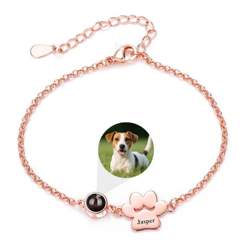 Custom Photo Projection Name Bracelets Personalized Picture Dog Cat Paw Charm Custom Name Text Pet Jewelry Gifts for Women