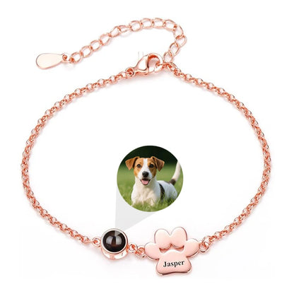 Custom Photo Projection Name Bracelets Personalized Picture Dog Cat Paw Charm Custom Name Text Pet Jewelry Gifts for Women