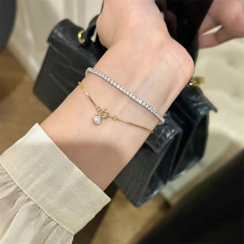 Luxury Stainless Steel Bracelet New High-End Minimalist Zircon Charm Blade Chain Women’s Bracelet Party Jewelry Gift