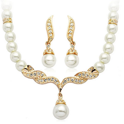 Elegant Necklace Earrings Women Fashion Jewelry Set Faux Pearl Bridal Wedding Alloy Party Studs Necklace Earrings Set