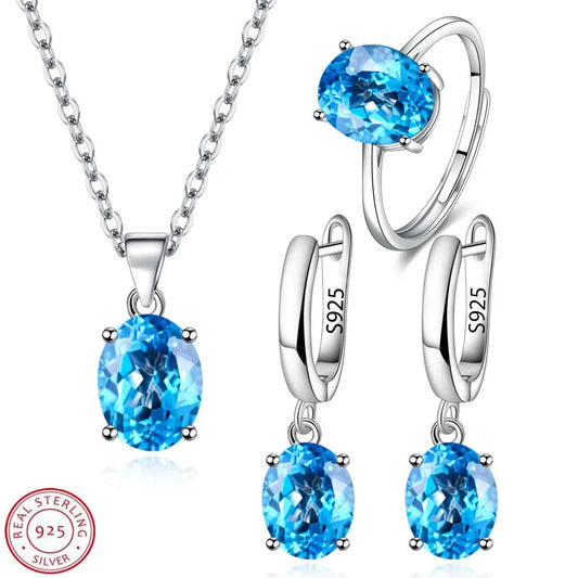 925 Silver Jewelry Sets Elegant Women's Ring Earrings Necklace Wedding Bridal Engagement Accessories