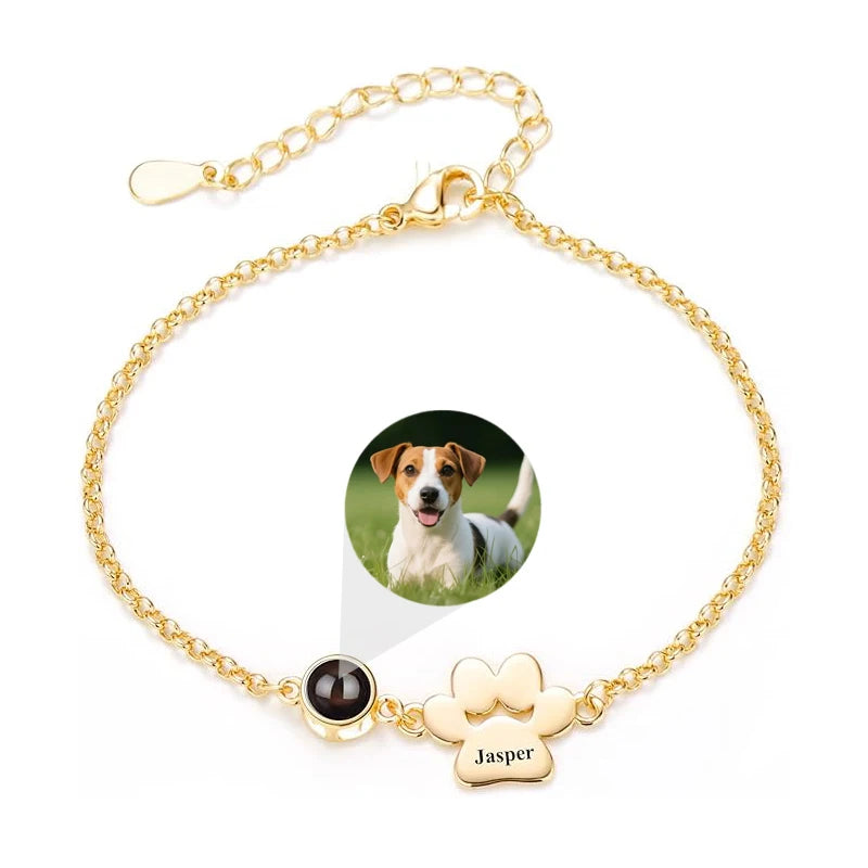 Custom Photo Projection Name Bracelets Personalized Picture Dog Cat Paw Charm Custom Name Text Pet Jewelry Gifts for Women