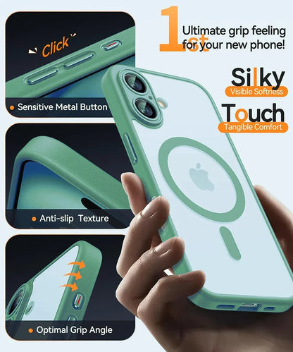 Magsafe Magnetic Luxury Armor Shockproof Case For iPhone 17 Air 16 15 14 13 Pro Max For Wireless Charge Matte Translucent Cover