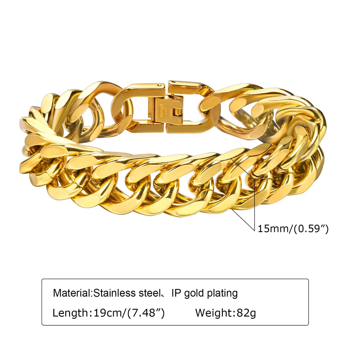 Man Chunky Cuban Chain Bracelet,Stainless Steel Gold Silver Black Retro Color Miami Curb Link Wristband Gift,8/10/12/15MM Width