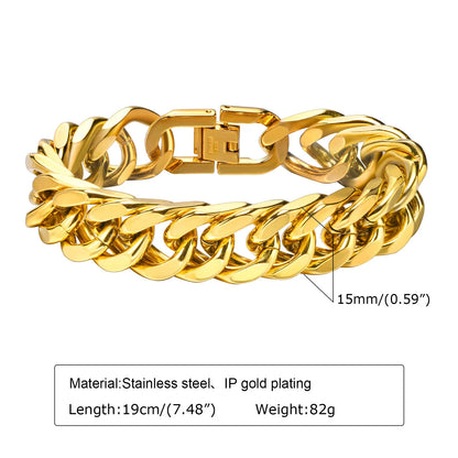 Man Chunky Cuban Chain Bracelet,Stainless Steel Gold Silver Black Retro Color Miami Curb Link Wristband Gift,8/10/12/15MM Width