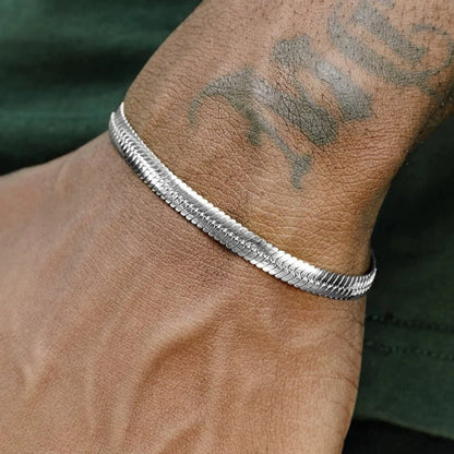 3mm Silver Color Stainless Steel Flat Chain Bracelet Simple Bracelet For Men Retro Jewelry Trendy Accessories Women Bracelet