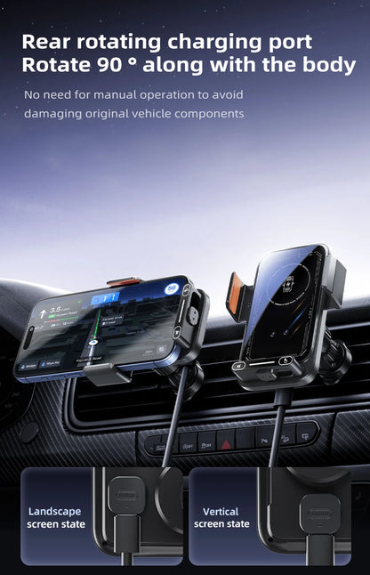 Car Phone Charger Phone Holder 66W Wireless & Wired Charger Auto Sensing One-Touch Release and Rotation Qi FCC ROHS Certified