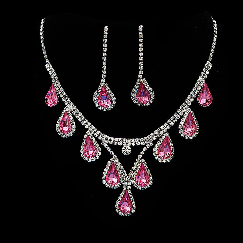 Romantic 2 Pieces/set Wedding Jewelry Set Shiny Crystal Bridal Jewelry Set Ladies Necklace Earrings