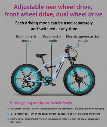 Nathaniel SYR09 adult electric bike, Dual motor 2000W,26*4.0Fat tires,48V20Ah,55KM/H, All terrain off-road E-bike