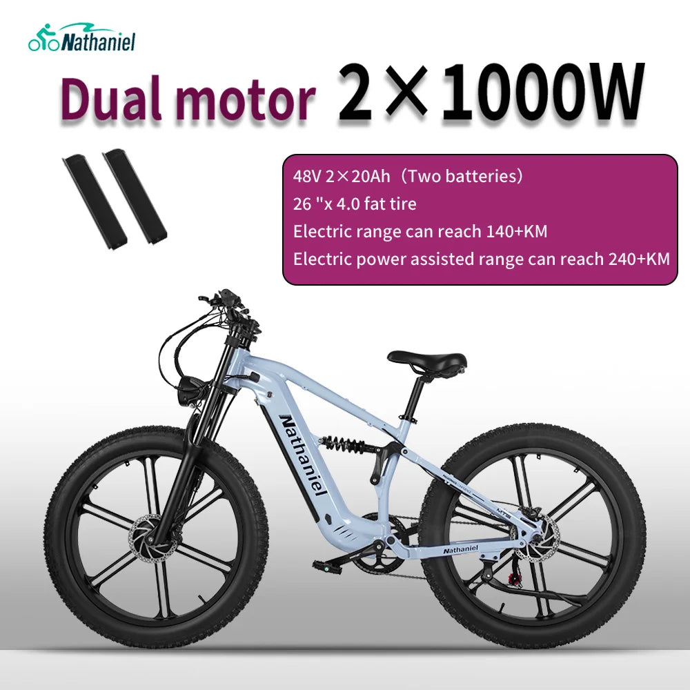 Nathaniel SYR09 adult electric bike, Dual motor 2000W,26*4.0Fat tires,48V20Ah,55KM/H, All terrain off-road E-bike