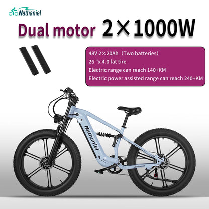 Nathaniel SYR09 adult electric bike, Dual motor 2000W,26*4.0Fat tires,48V20Ah,55KM/H, All terrain off-road E-bike