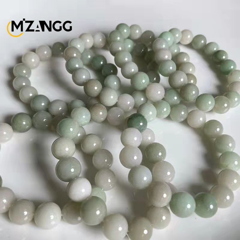 Natural Jadeite Bracelet Jadeite Bangle Men Women Healing Jewelry Burma Jades Round Beads Elastic Beaded Bracelets