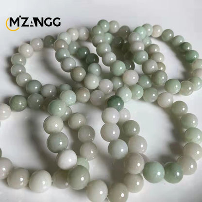 Natural Jadeite Bracelet Jadeite Bangle Men Women Healing Jewelry Burma Jades Round Beads Elastic Beaded Bracelets