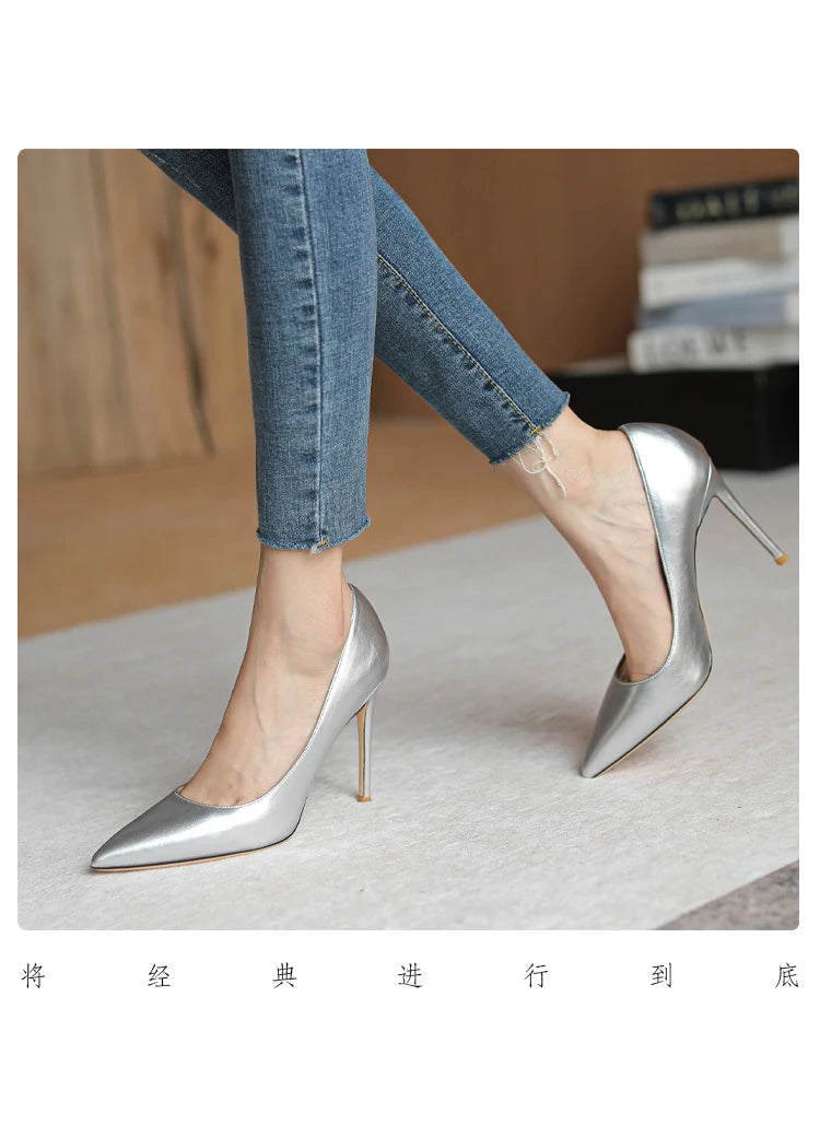 brown light Heels for women luxury Spring High Heels Shoes Stiletto Pointed Toe Pumps Leather Ladies Prom Party Shoes Women