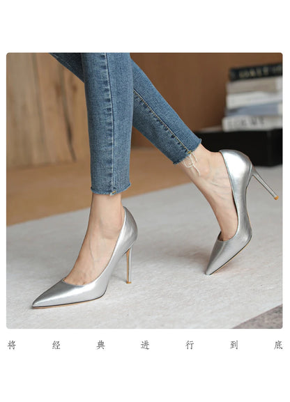 brown light Heels for women luxury Spring High Heels Shoes Stiletto Pointed Toe Pumps Leather Ladies Prom Party Shoes Women