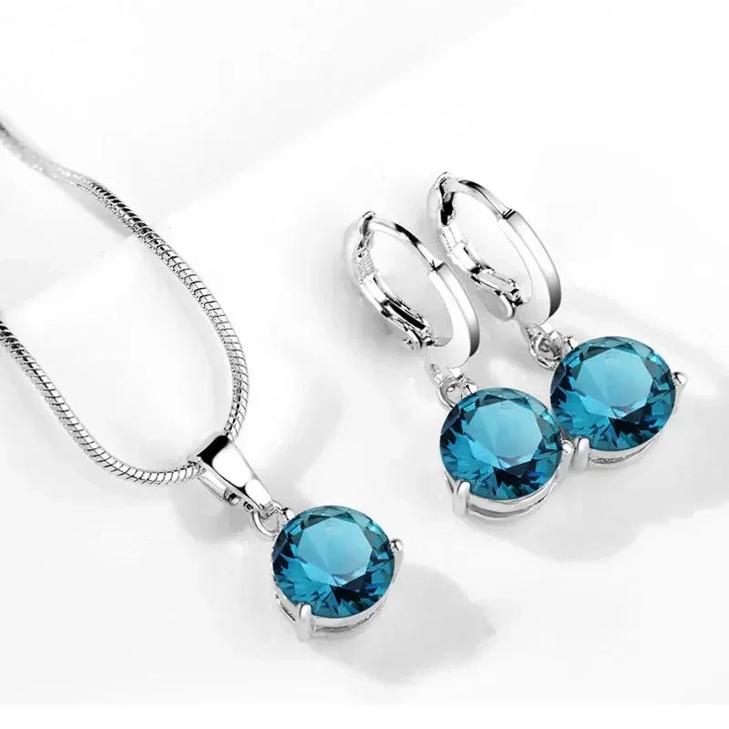 Classic Wedding Jewelry Set For Women Multicolor Zircon Silver Color Earrings Necklace Fashion Gift Jewellery