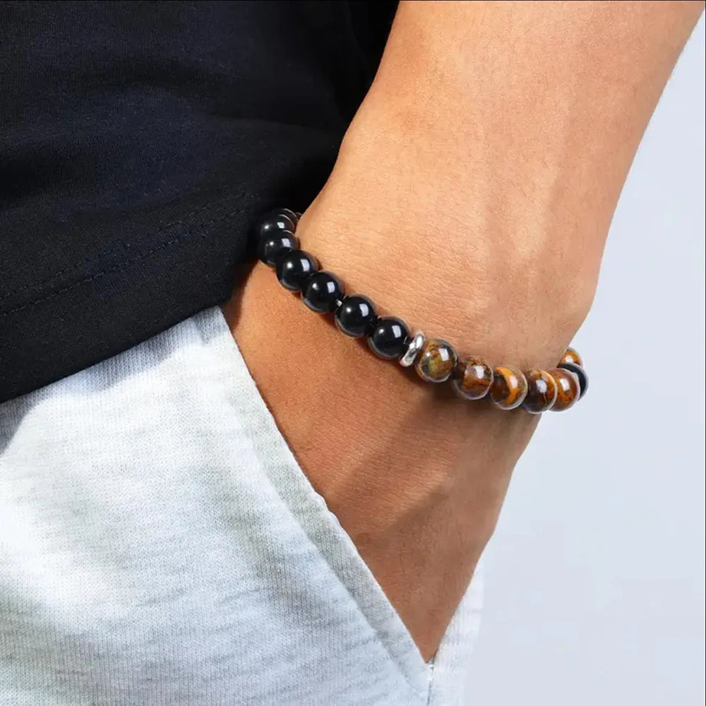 Triple Protection Bracelet:Tiger Eye, Black Obsidian, & Hematite 8mm Round Protection Crystals (Gemstone Stretch Bracelet)