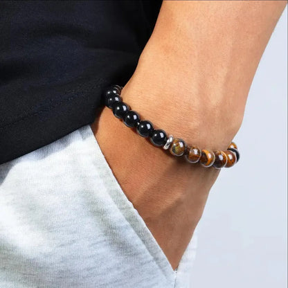 Triple Protection Bracelet:Tiger Eye, Black Obsidian, & Hematite 8mm Round Protection Crystals (Gemstone Stretch Bracelet)