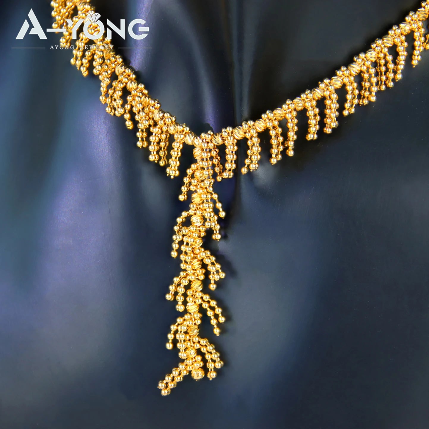 Gold Plated Tassel Wheat Necklace Set 21k Gold Color Saudi Chic Bohemian Choker Italian Women Wedding Party Jewelry
