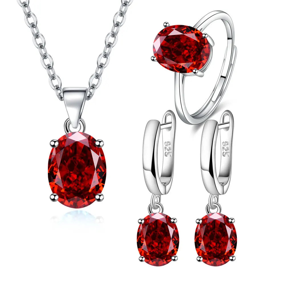 925 Sterling Silver Elegant Women's Jewelry Sets Ellipse Zircon Ring Necklace Earrings Accessories Juwellery Argent 925