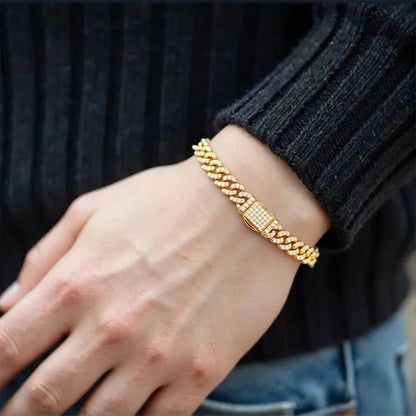 TUHE Unisex VVS1 D Color Moissanite 6mm Cuban Chain Bracelet  S925 Silver For Men Hip Hop Jewelry