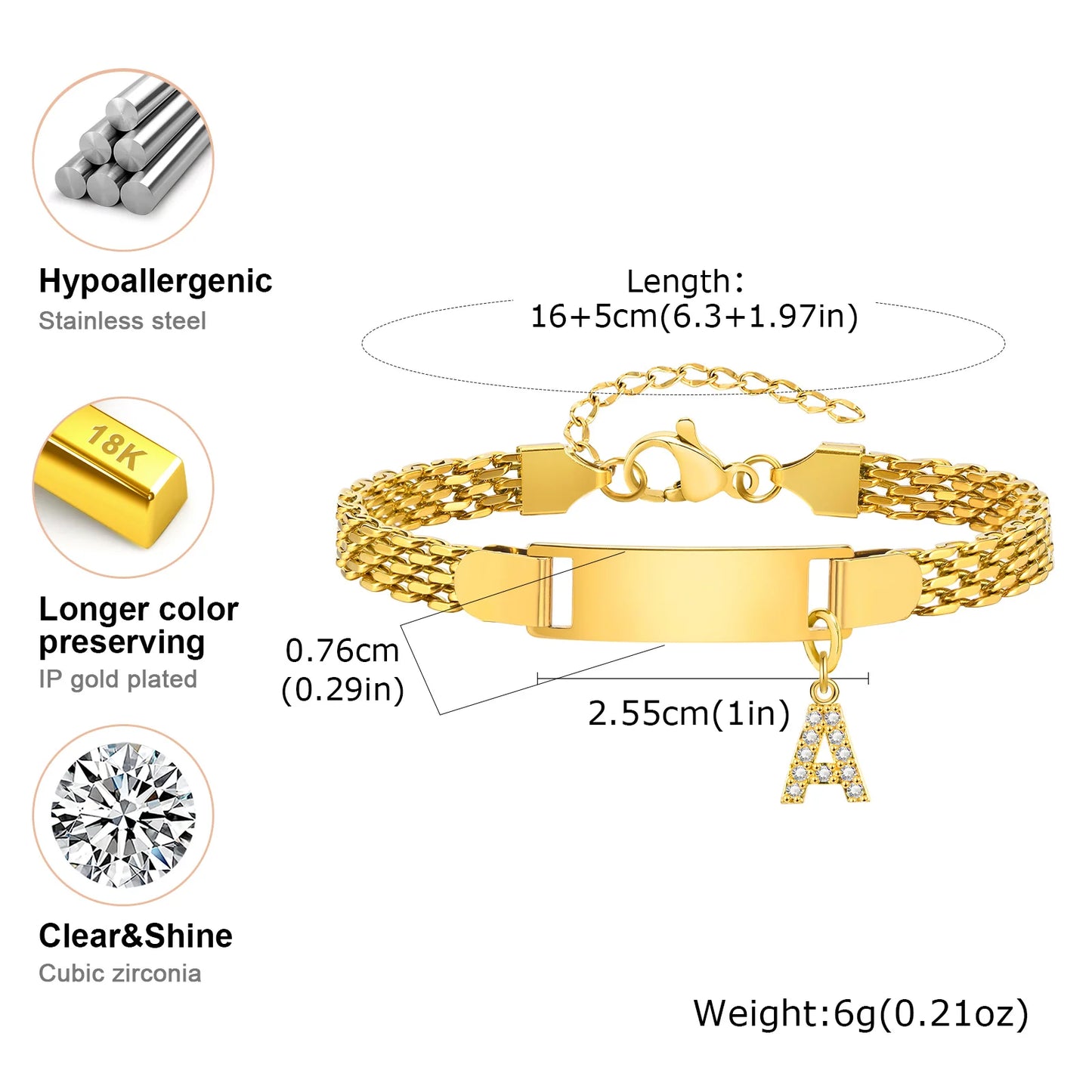 Personalized Engrave ID Name Custom Bracelet for Women Girl, Initial A-Z Letter Alphabet Pendant Stainless Steel Jewelry Gift