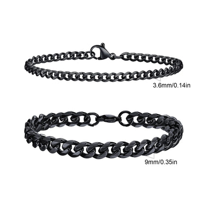 2pcs Men's Chain Bracelets,Stainless Steel Silver Gold Black Color Twist Rope Chain Wristband,Trendy Cuban Link Chains Gift