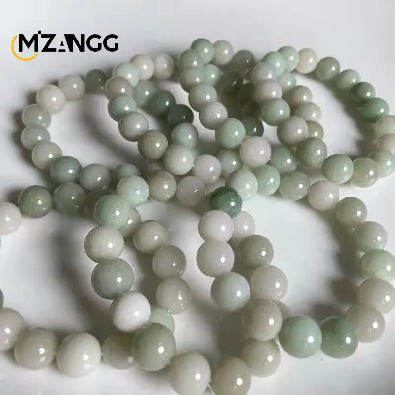 Natural Jadeite Bracelet Jadeite Bangle Men Women Healing Jewelry Burma Jades Round Beads Elastic Beaded Bracelets
