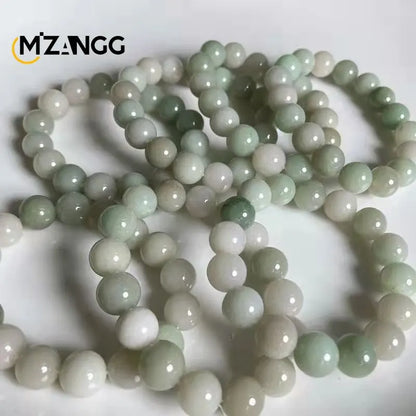 Natural Jadeite Bracelet Jadeite Bangle Men Women Healing Jewelry Burma Jades Round Beads Elastic Beaded Bracelets