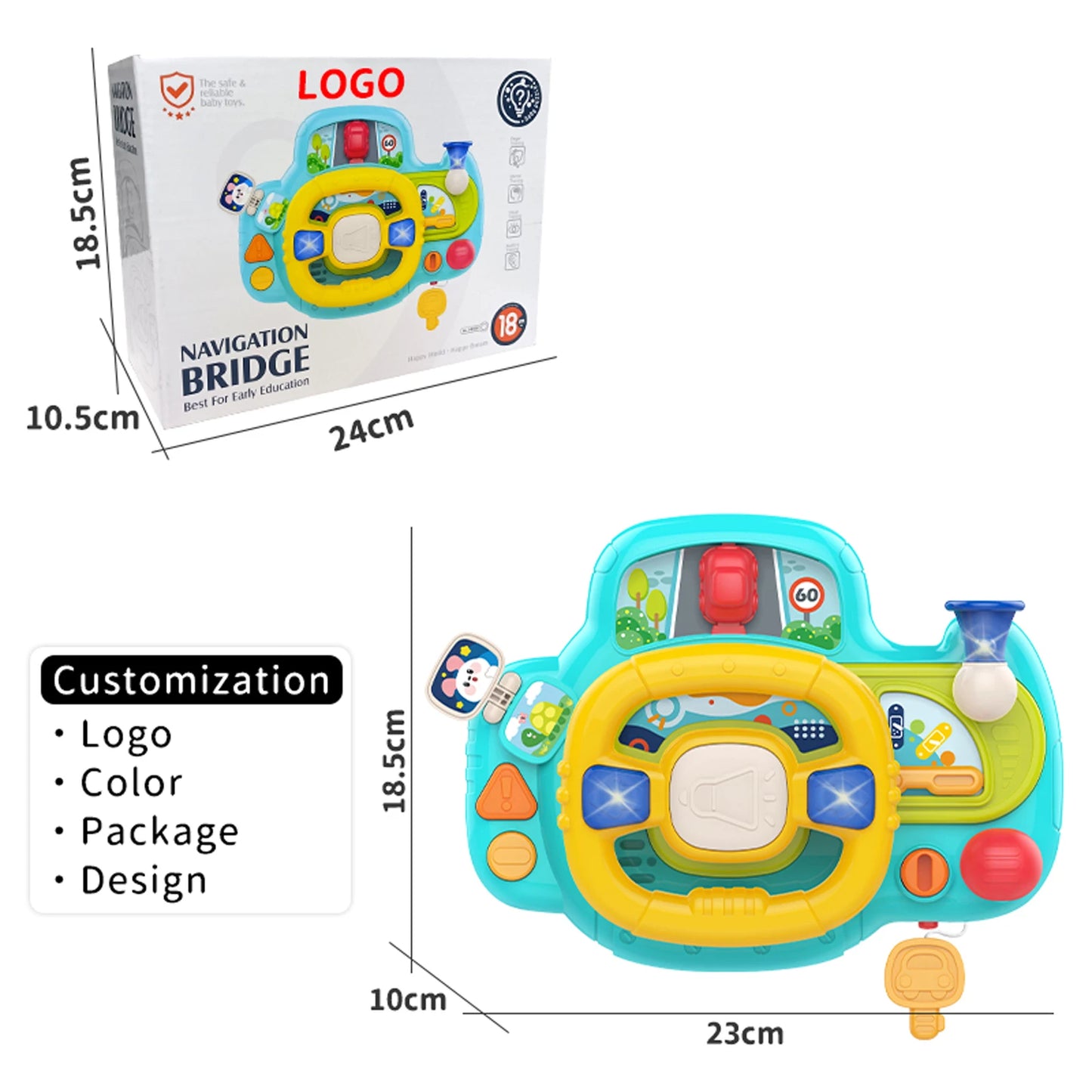Baby Electric Steering Wheel for Car Seats and Stroller Simulate Driving Vocal Toys Educational Toys for 18M+ Toddlers Gifts