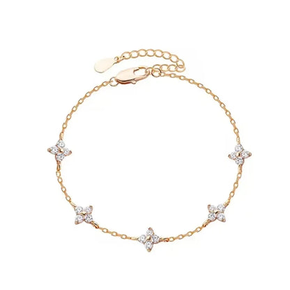 High Quality Crystal Four Leaf Flower Bracelet for Women Clasic Trendy Gold Color Stainless Steel Zircon Bangle Jewelry Gift