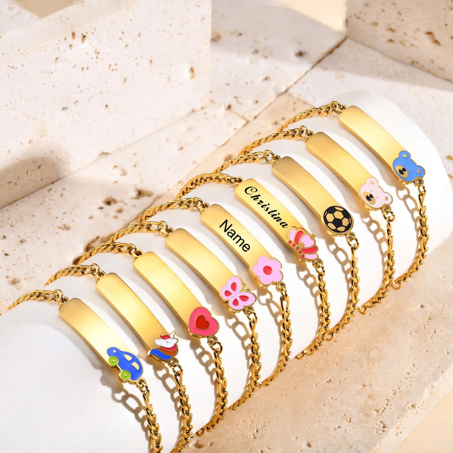 Vnox Personalized Baby Names Bracelets,Custom Baptism Gift, Anti Allergy Stainless Steel Chain Bracelets, Gifts to Newborns