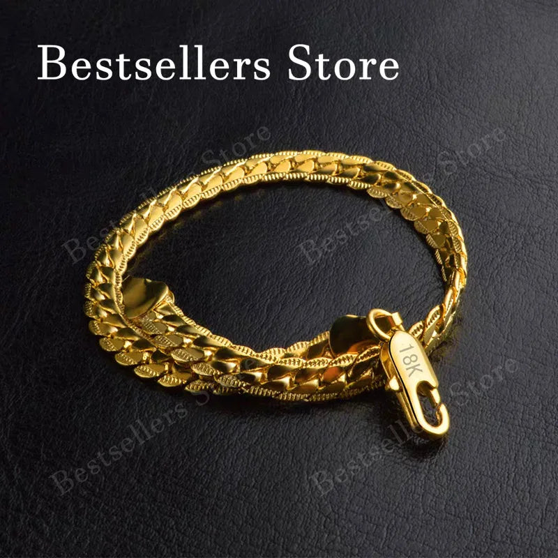 925 Sterling Silver, 18K Gold, 5mm Embossed Bracelet - Fashionable for Men and Women, Charming, Wedding Gifts and Jewelry