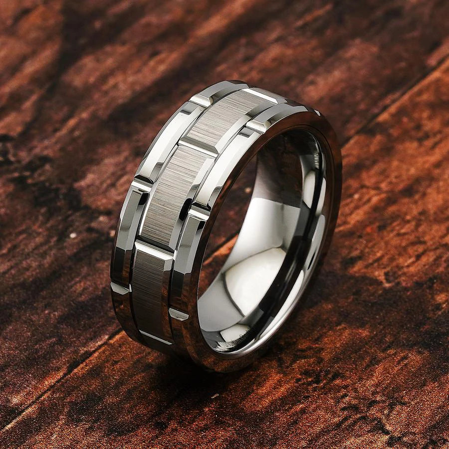 Fashion Men 8MM Stainless Steel Ring Black Color Brushed Double Groove Pattern Men's Wedding Ring Party Jewelry For Women Gift