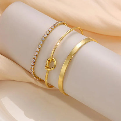 3pcs Stainless Steel Gold Plated Bracelets for Women Adjustable Jewelry Gifts Luxury Zircon Chain Bangles Jewelry Accessories