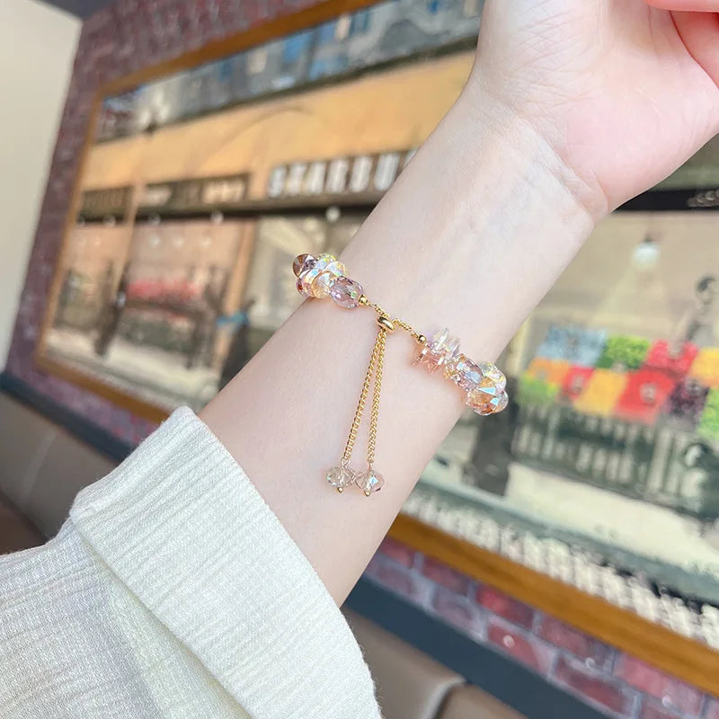 Charming Crystal Bracelet for Women with Adjustable Pull Design Colorful Bead Fashion Jewelry Stylish and Shiny Hand Accessories